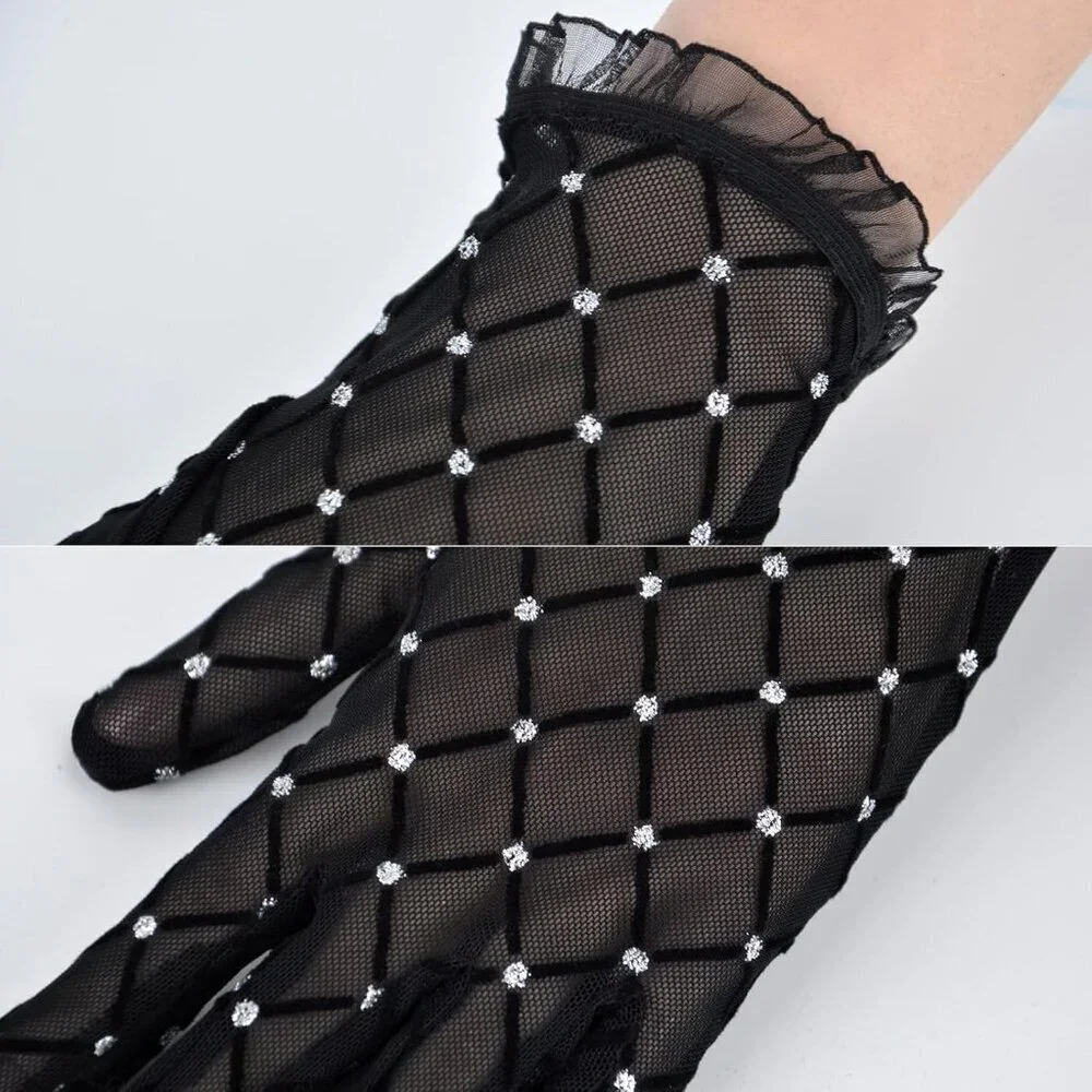 Women's Sparkly Black 2 Lace Gloves Daily Use Opera Evening Tea Party Prom